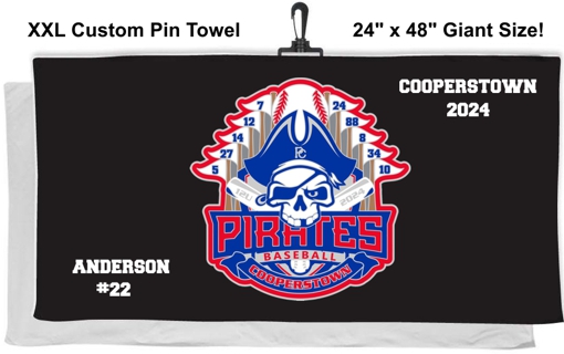 Giant Custom Pin Towels w/black swivel hook